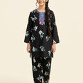 Front Embroidery White Flower Black 2Pcs Suit Girls (R-426)