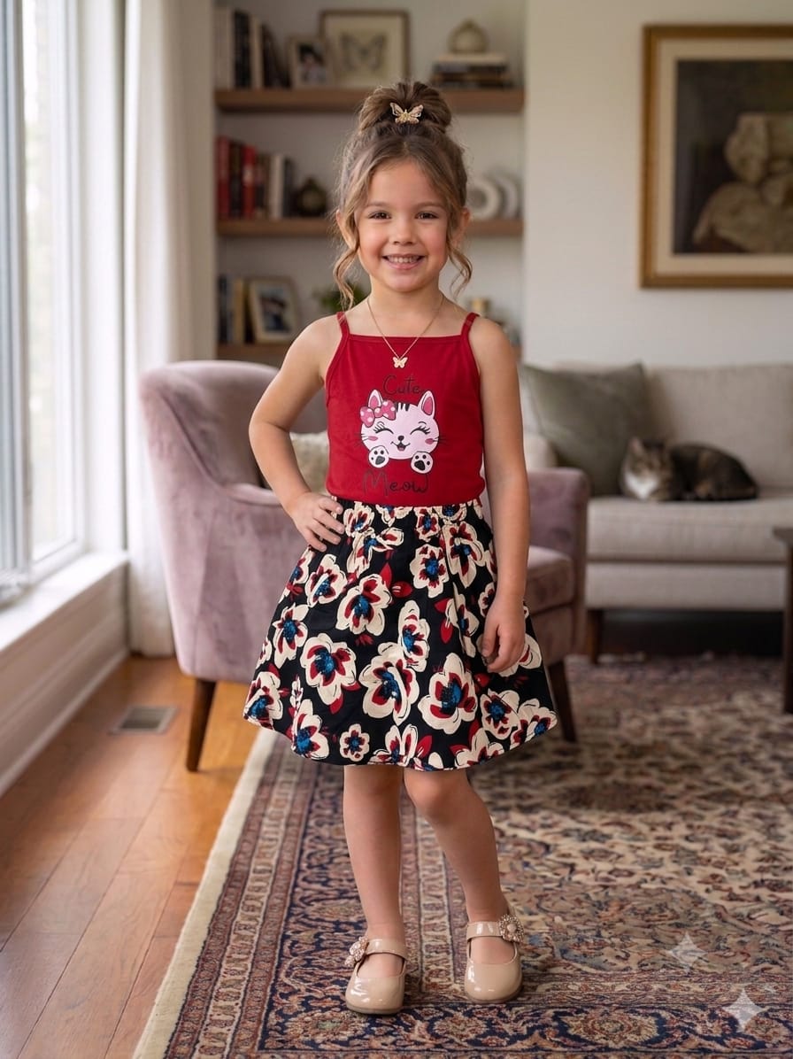 Cute Meow Red Skirt Suit Girls (R-524)