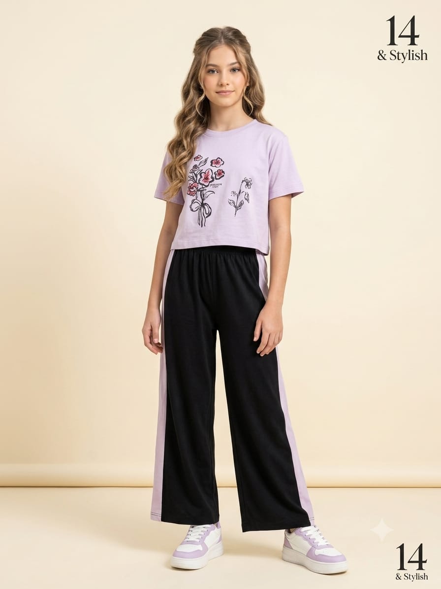 Flower From Side Falsa Baggy Trouser Shirt Girls