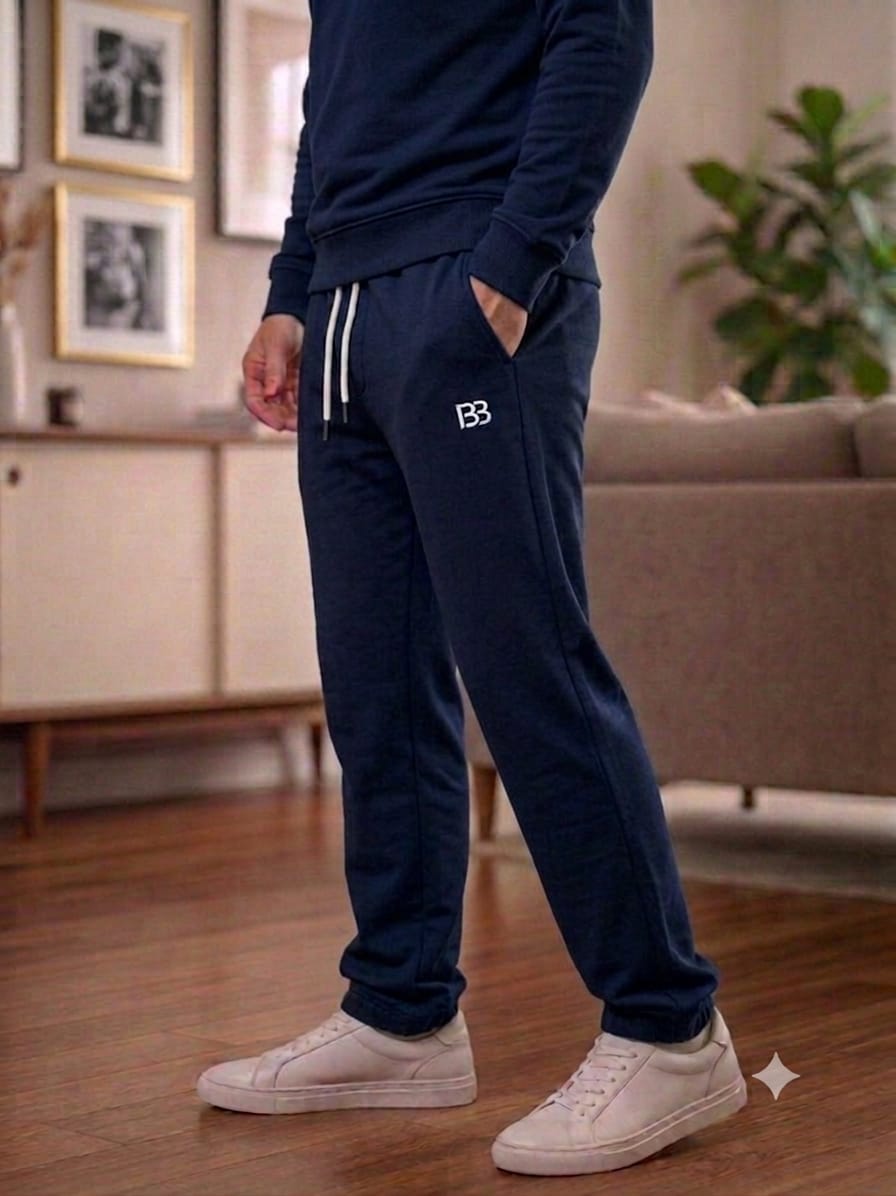 BB Logo Simple Navy Baggy Trouser For Men's ( R-310 )