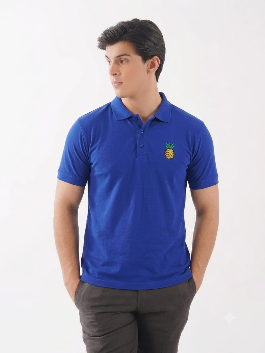 Pineapple Logo Royal Blue Collar Polo Shirt For Men's