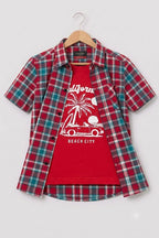 Beach City Red Inner Red Check Double Casual Shirt Boys
