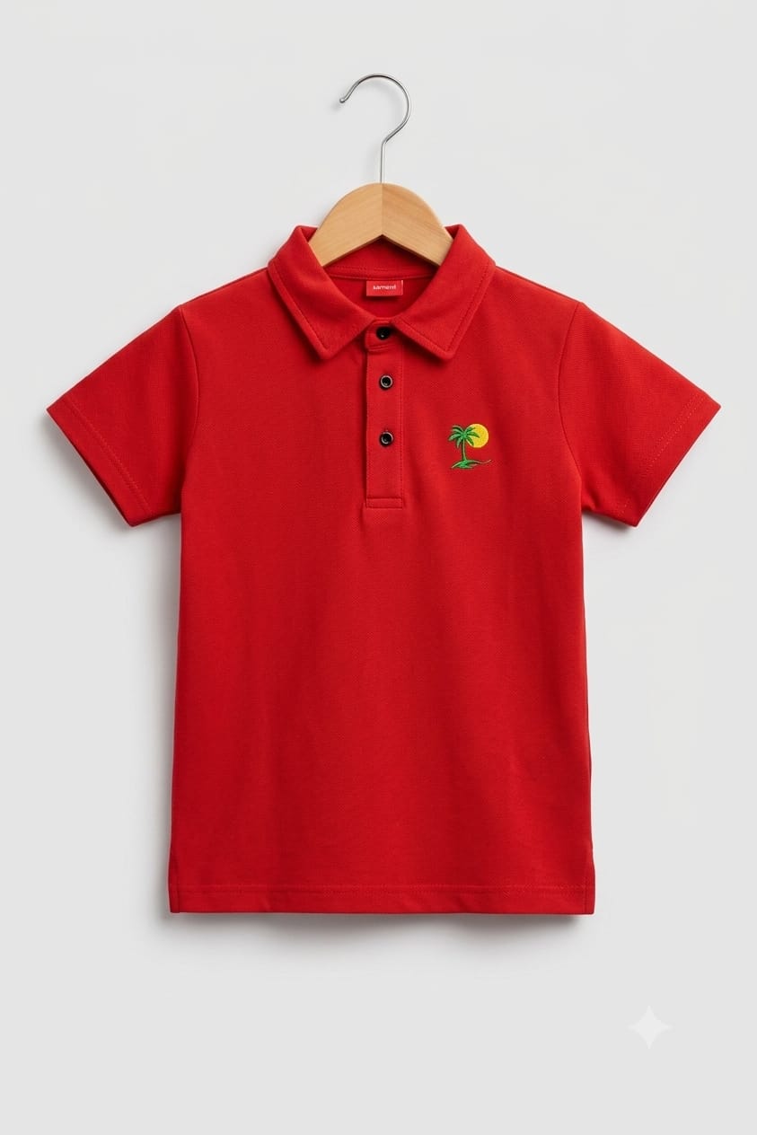 Tree Sun Logo Red Collar Polo Boys