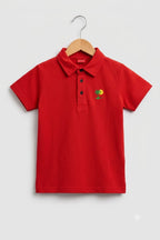 Tree Sun Logo Red Collar Polo Boys