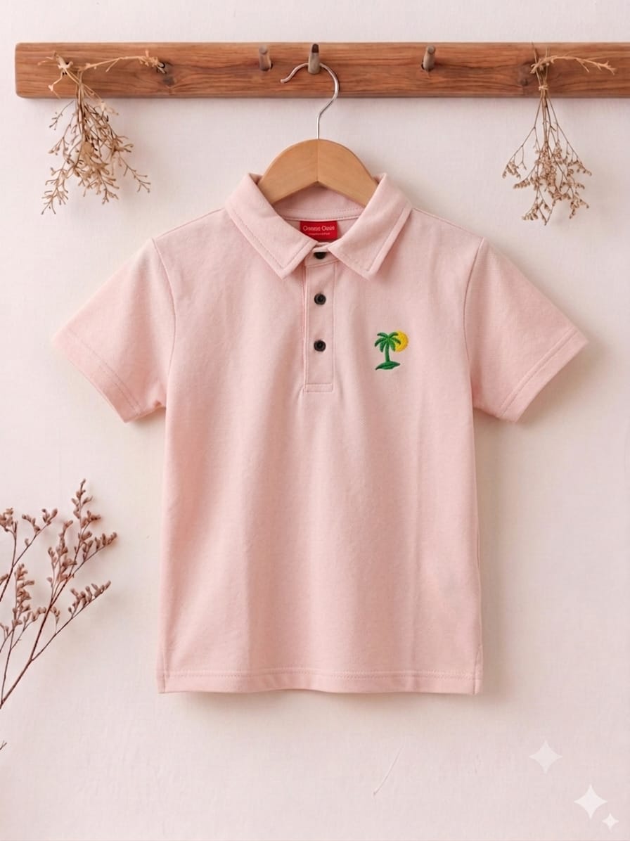 Tree Sun Logo Baby Pink Collar Polo Boys