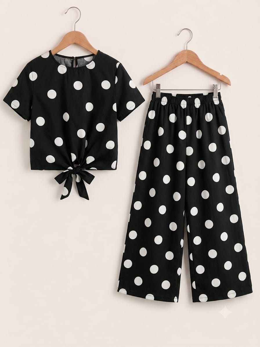 White Circle Print Black Skate Fish- Girls