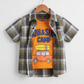 Car Print Orange Inner Double Casual Shirt-Boys ( R-362 )