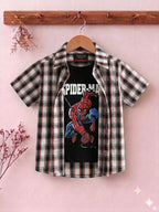 Spiderman Print Black Inner Double Casual Shirt-Boys
