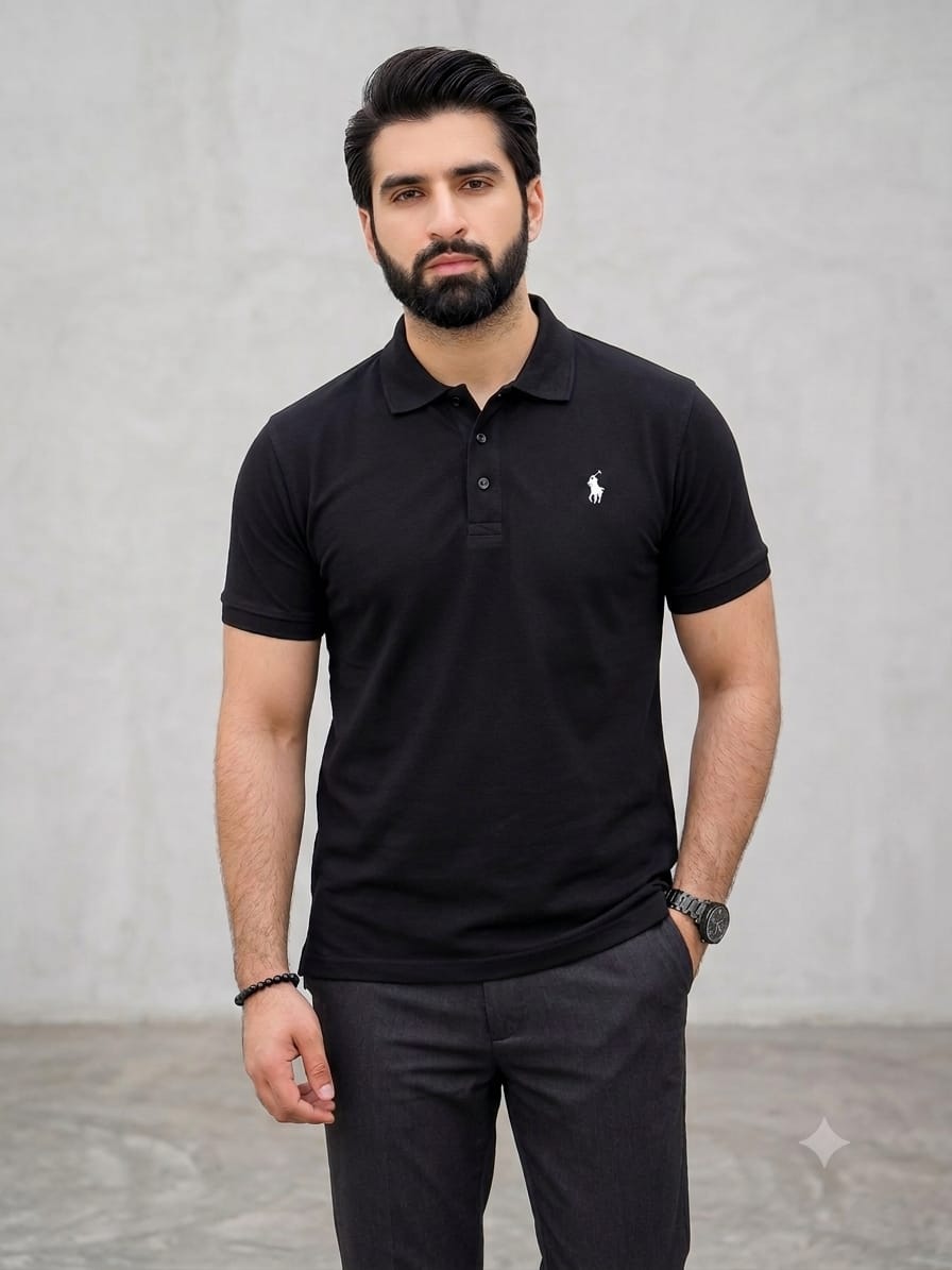 Ferrari Logo Black Collar Polo-Mens