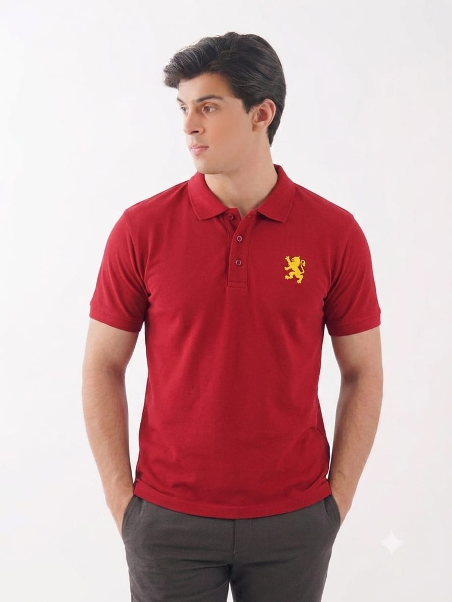 Horse Logo  Red Collar Polo-Mens