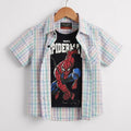 Red And Sky Lines Print Black Inner double Casual Shirt-Boys ( R-362 )