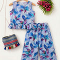 Pink Blue Leaves Sleeveless Sky Pairs Girls(R-198)