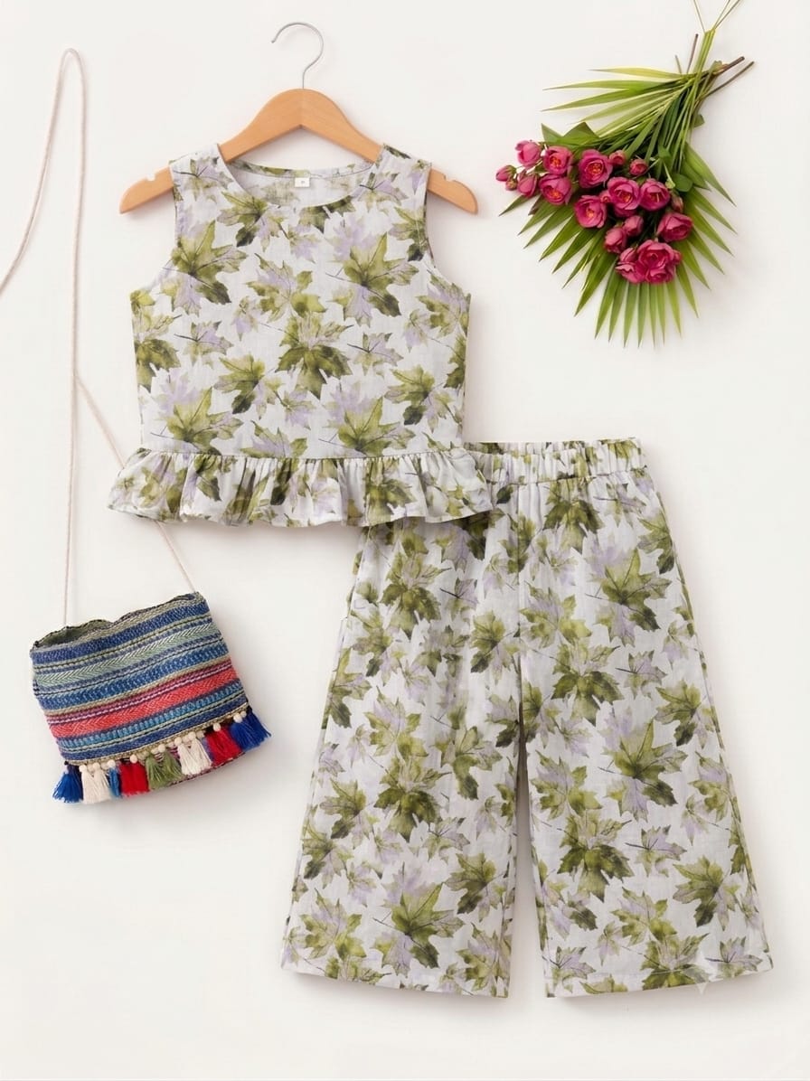 Leaves Print Sleeveless Pista Pairs