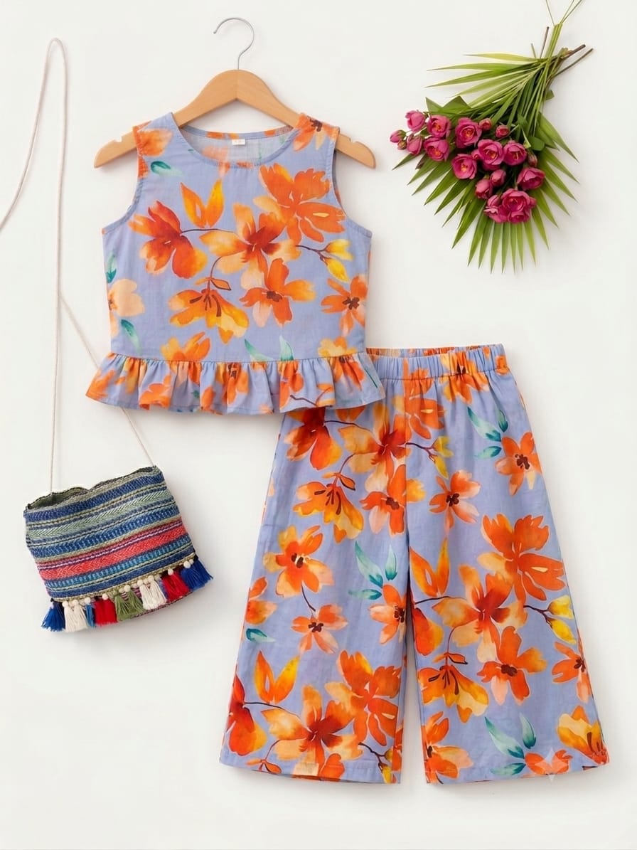 Orange Flower Sleeveless Grey Pairs( R-325 )