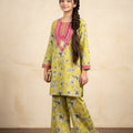 Grey Flowers Embroidery Yellow Suit- Girls(R-243)