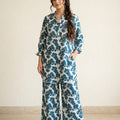 C- Green Flowers Print White Suit-Girls