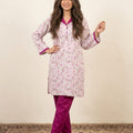 Tulip Flower Print Coat Coller White 2 Pcs Suit For Women's