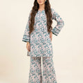 C Green Flower White Frock 2 Pcs Suit For Women(R-374N)