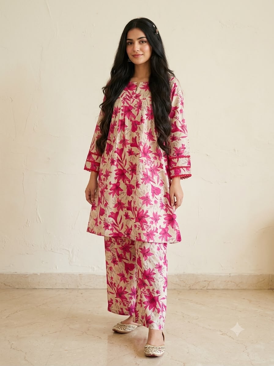 Pink Flower Skin Two Pieces Women
