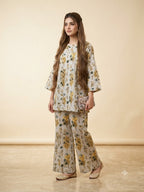 Brown & Blue Leaves Print Skin Suit- Woman