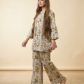 Brown & Blue Leaves Print Skin Suit- Woman