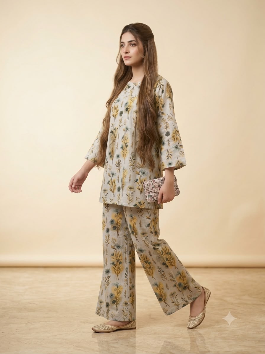 Brown & Blue Leaves Print Skin Suit- Woman