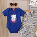 Sweet Cat Print Royal Blue T-Shirt & Romper