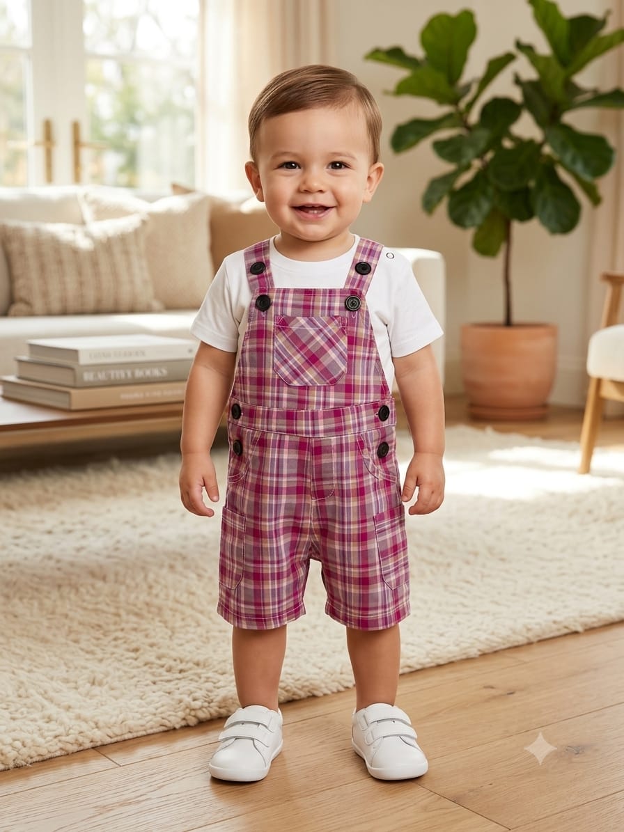 Purple Check White T-Shirt & Romper