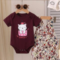 Sweet Cat Print Mahroon T-Shirt & Romper