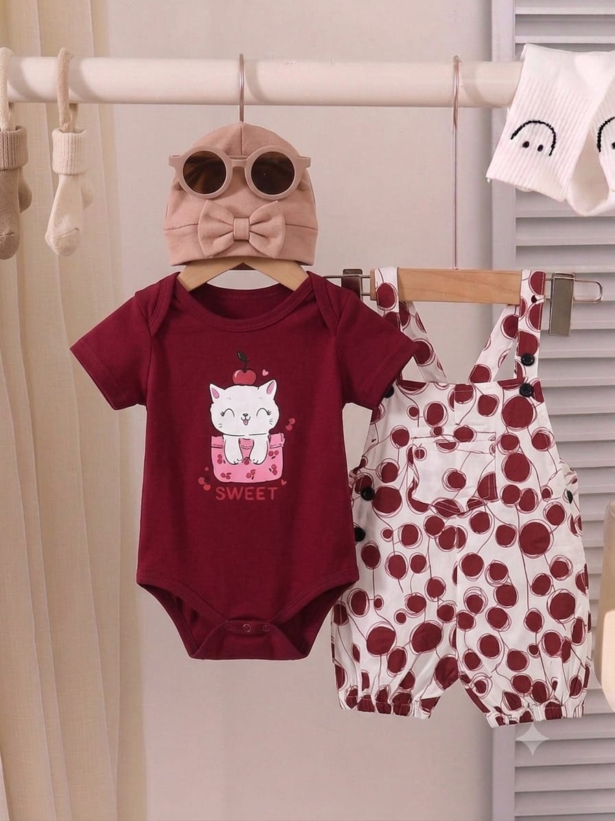 Mano Billi Print Mehroon T-Shirt & Romper