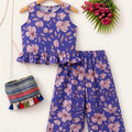 Gray Flower Sleeveless Royal Blue Pairs- Girls  ( R-314 N )