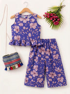 Gray Flower Sleeveless Royal Blue Pairs- Girls