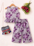Purple Flower Sleeveless Selati Pairs Girls(R-268)