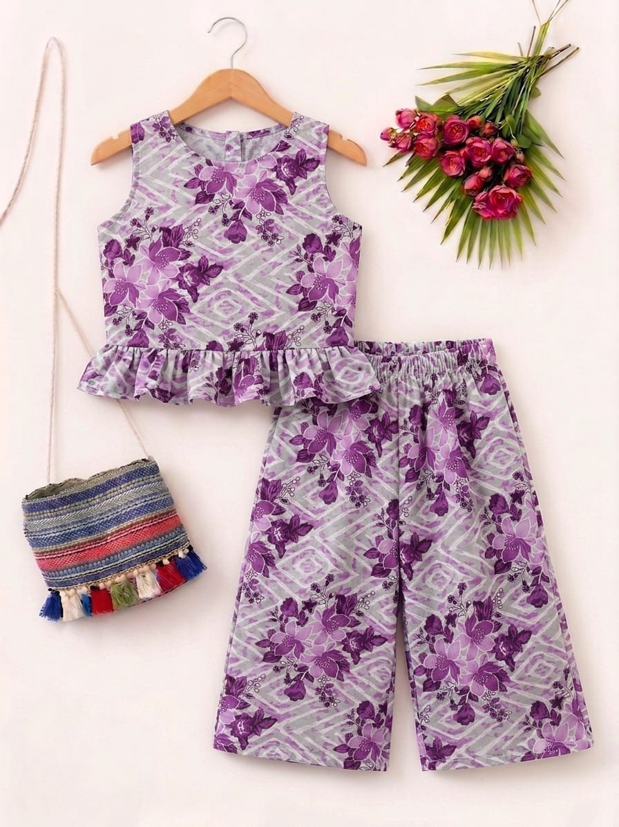 Purple Flower Sleeveless Selati Pairs Girls(R-268)