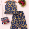Yellow Leaves  Sleeveless Royal Blue Pairs Girls ( R-243 )