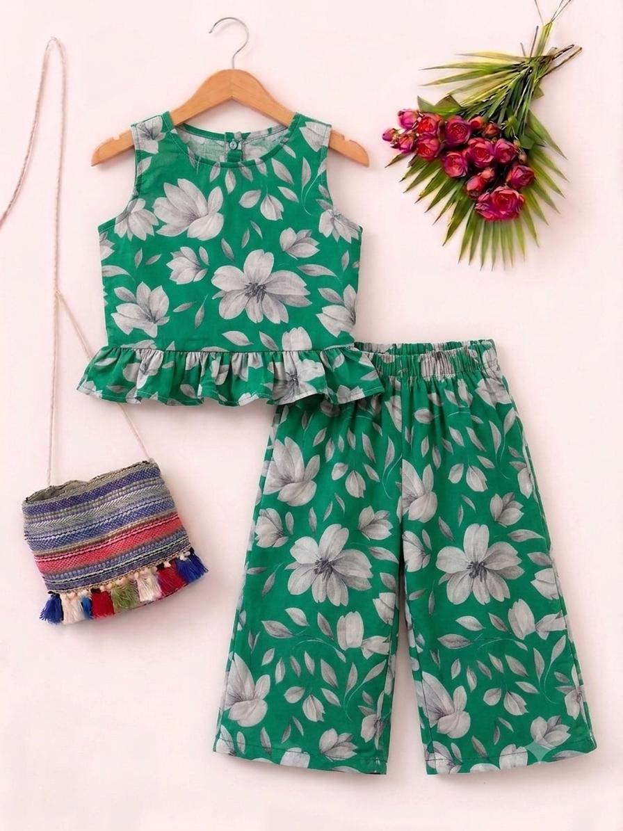 Gray Flower Sleevless Parrot Pair- Girls (R-268)