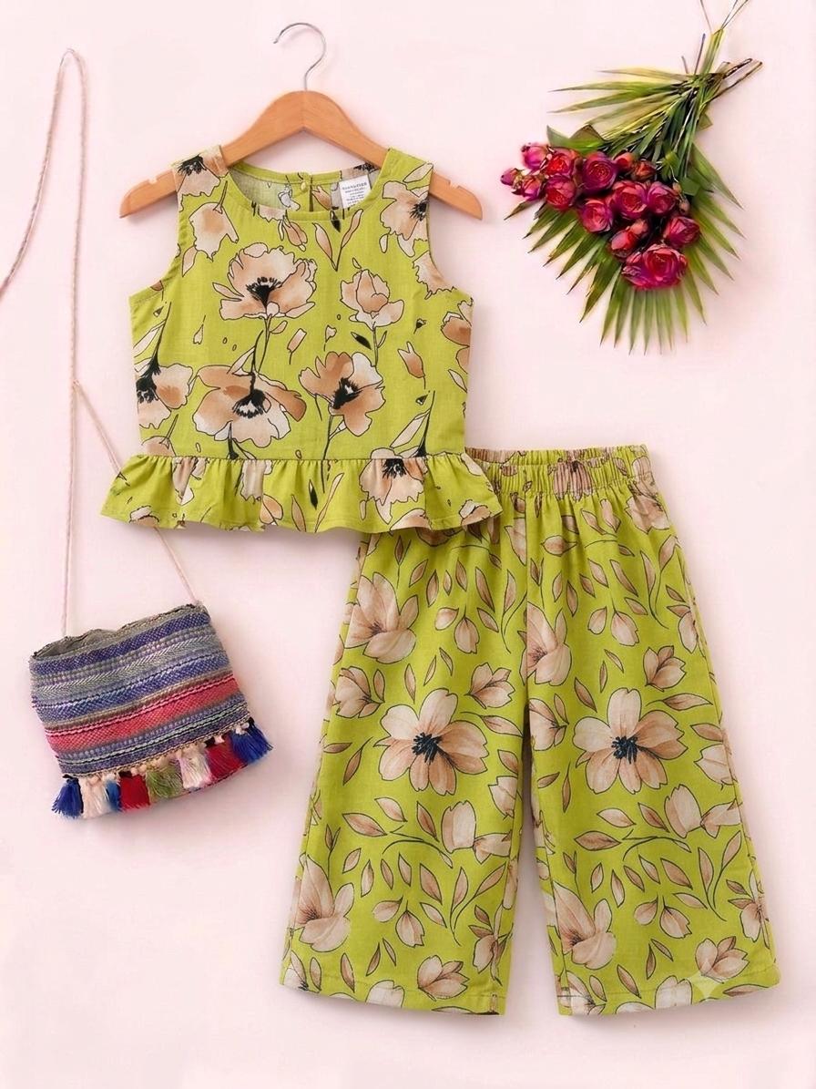 Brown Flowers Print Yellow Shirt (R-268)