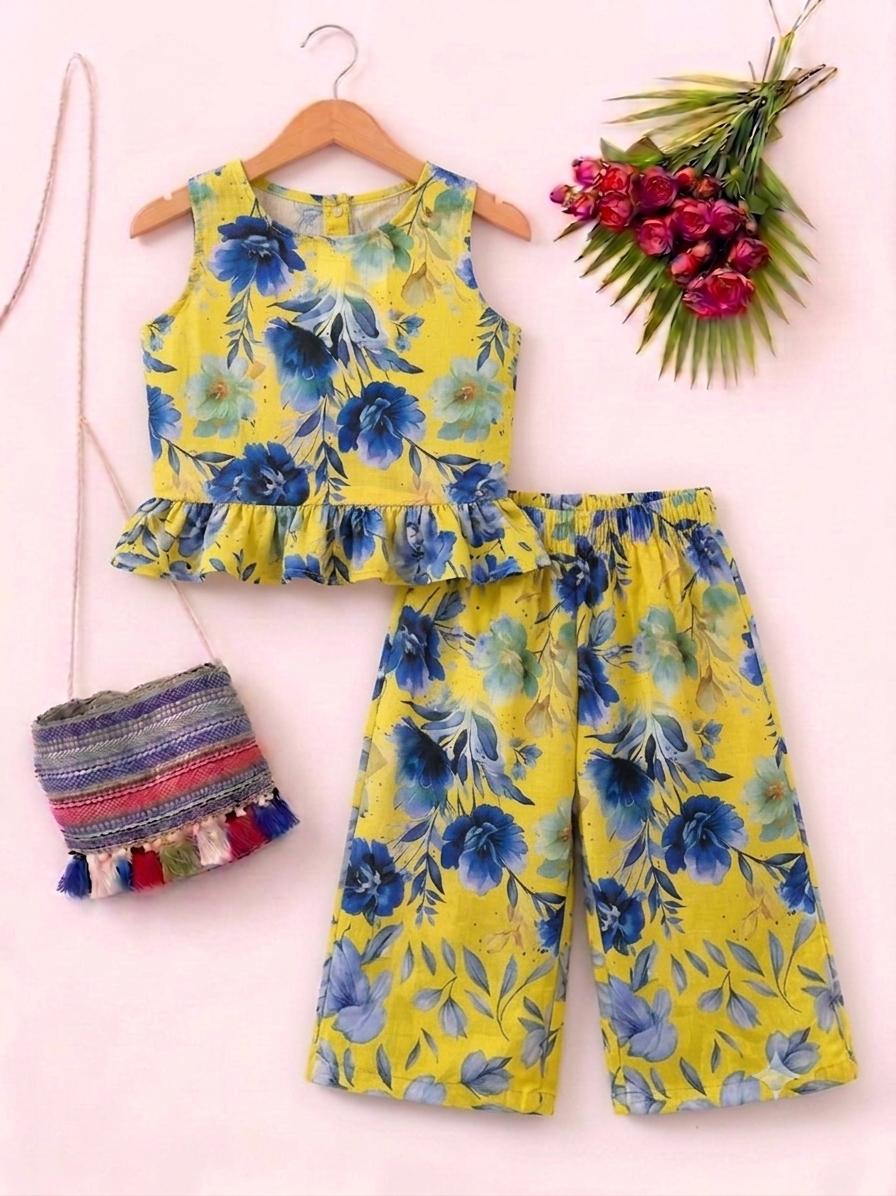 Blue Flower Sleeveless Yellow Pairs- Girls (R-198,325)