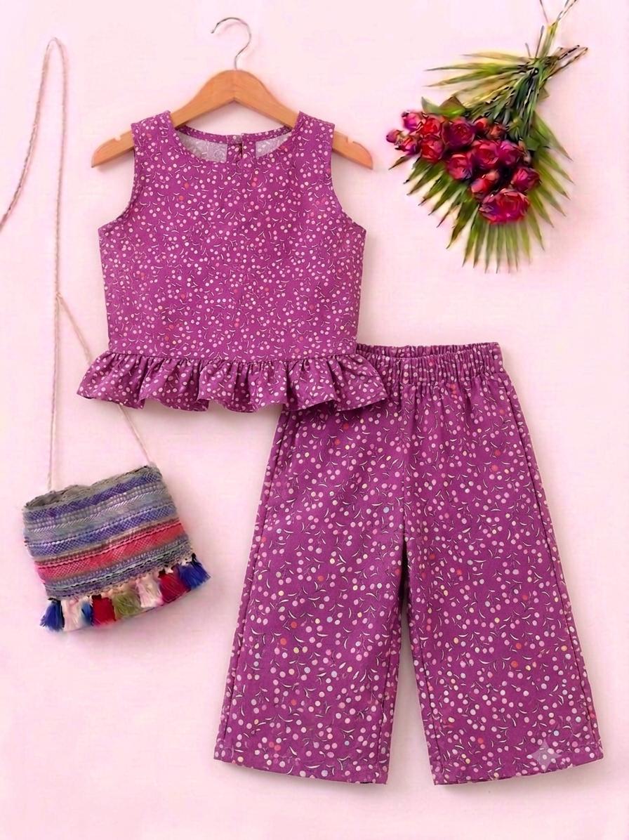 Dots Print Sleeveless Purple Pair- Girls (R-198)