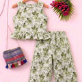 Leaves Print Sleeveless Pista Pair- Girls (R-198)