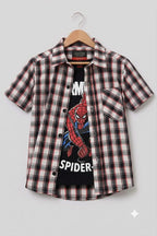 Spiderman Print Black Inner Double Casual Shirt Boys