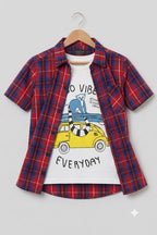 Everyday Print White inner Double Casual Shirt- Boys