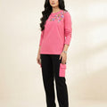 Spring Blossom Embroidery Pink Trouser Shirt For Women's
