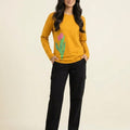 Right Side Flower Mustred Trouser Shirt For Women's