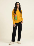 Right Side Flower Mustred Trouser Shirt For Women's