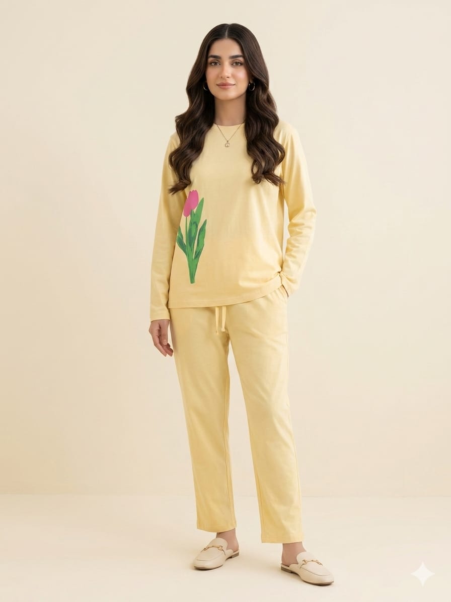 Tulip Flower Mustred Trouser Shirt For Women's