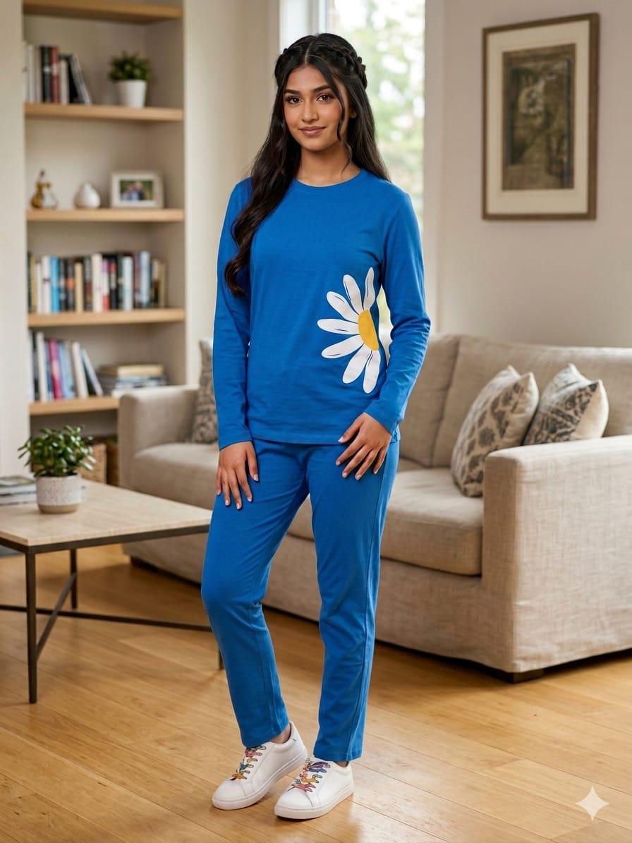 Sun Flower Royal Blue Trouser Shirt For Women's