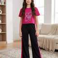 Good Heart Dark Pink Baggy Trouser  Shirt- Girls (R-111)