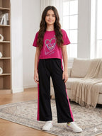 Good Heart Dark Pink Baggy Trouser  Shirt- Girls