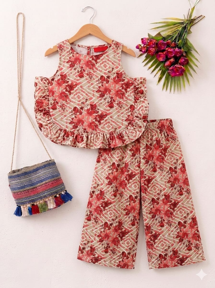 Red Blossom Sleeveless Skin Pair- Girls (R-137)